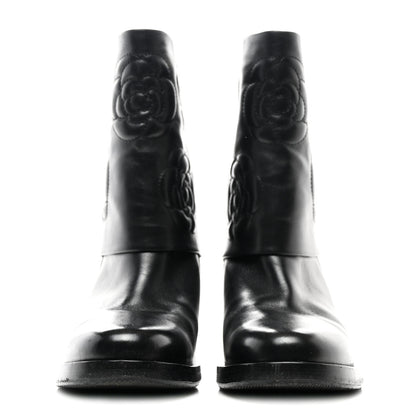 Chanel Calfskin Camellia Short Boots 37 Black 2 of 9
