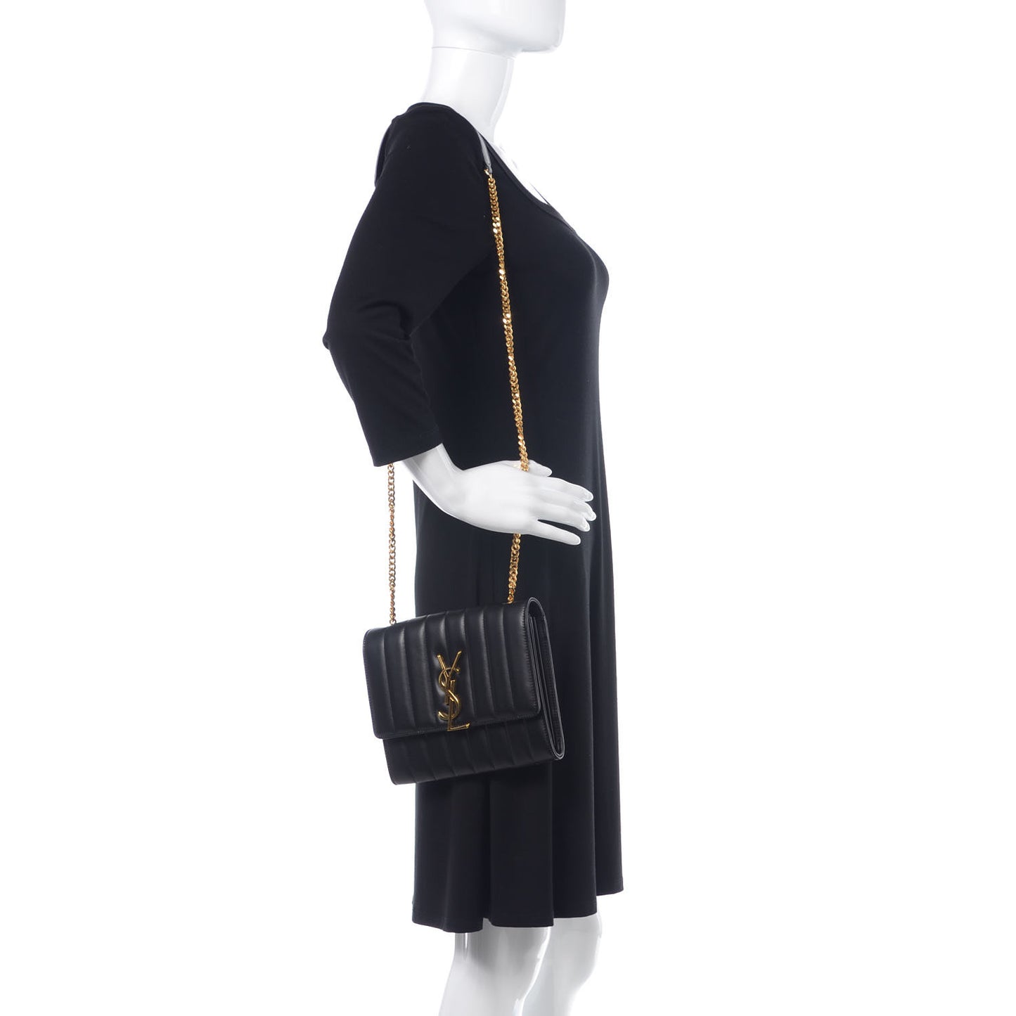 Lambskin Matelasse Monogram Vicky Chain Wallet Black