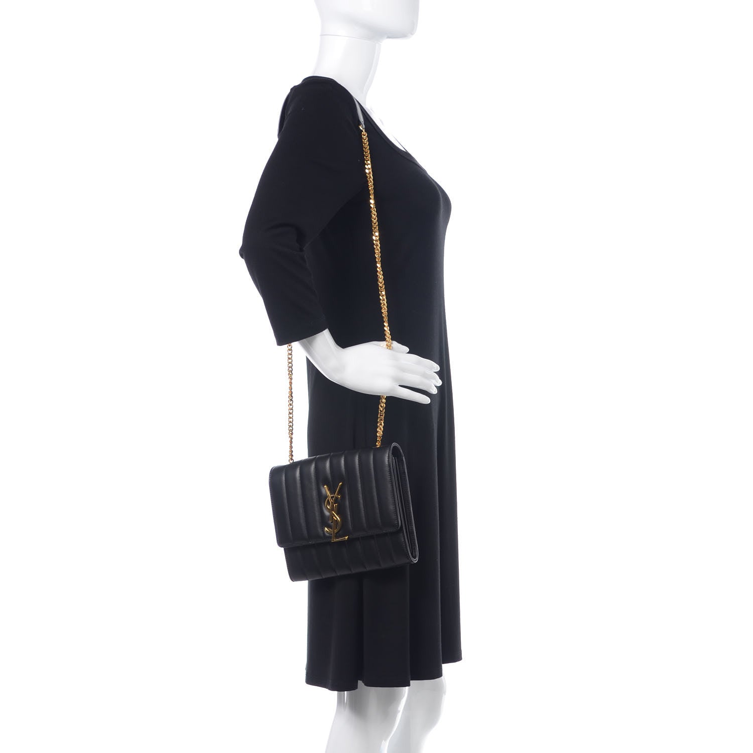 Saint Laurent Lambskin Matelasse Monogram Vicky Chain Wallet Black 2 of 15