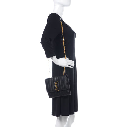 Saint Laurent Lambskin Matelasse Monogram Vicky Chain Wallet Black 2 of 15