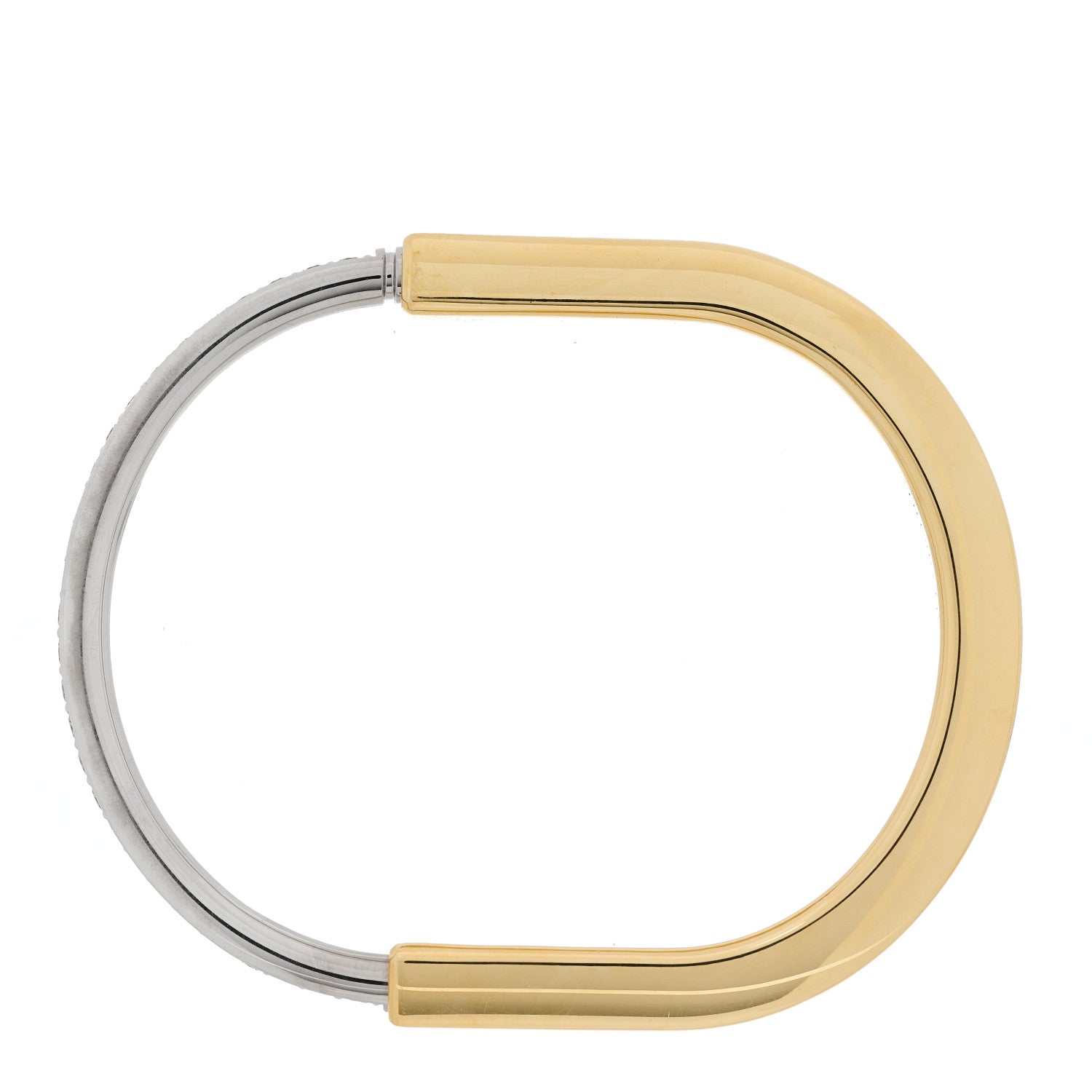 Tiffany 18K Yellow White Gold Diamond Tiffany Lock Half Pave Bangle Bracelet 2 of 7