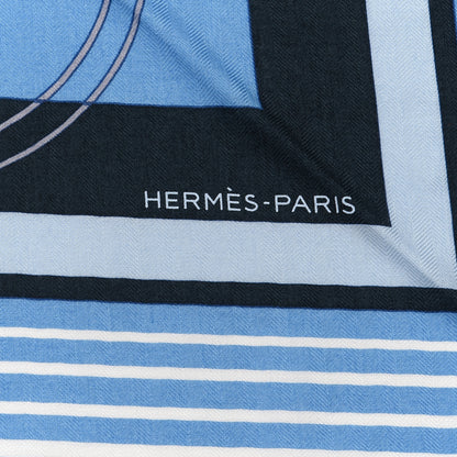 Hermes Cashmere Silk Ex-Libris Triangle Scarf Bleu Ciel Jaune Rose 2 of 4