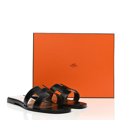 Hermes Box Calfskin Oran Sandals 37 Black 10 of 10