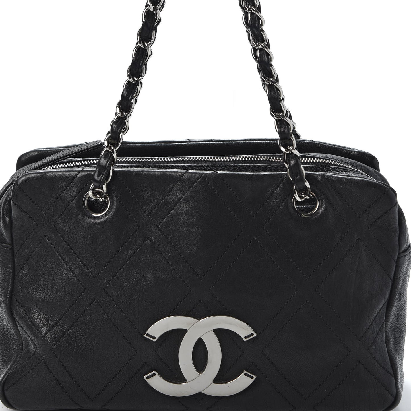 Calfskin Small Diamond Stitch Tote Black