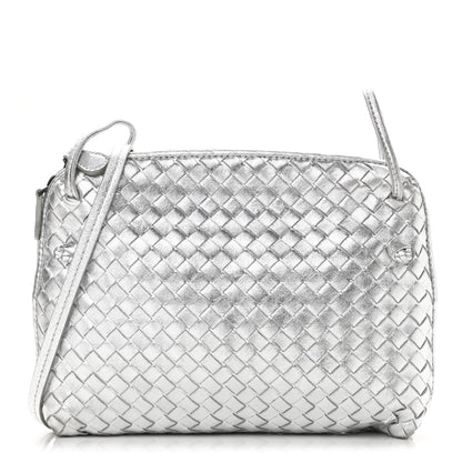 Bottega Veneta Metallic Grosgrain Intrecciato Nodini Crossbody Messenger Silver 1 of 10