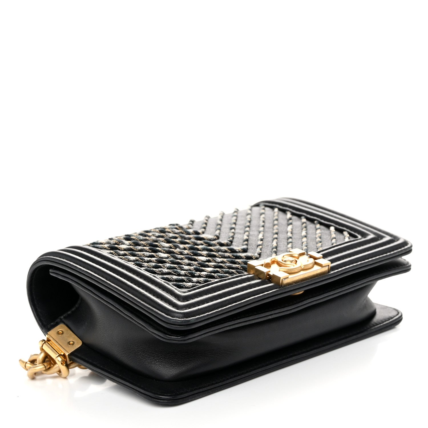 Chanel Calfskin Chevron Embroidered Boy By The Sea Flap Waist Belt Bag Black 4 of 10