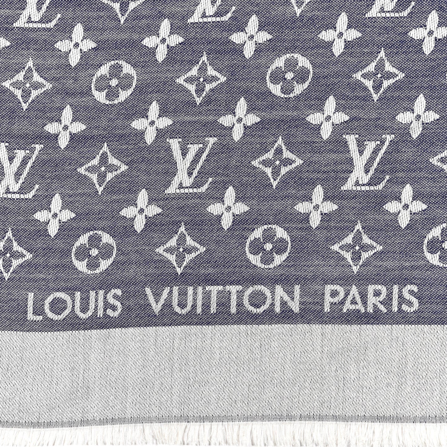 Silk Wool Monogram Denim Shawl Blue