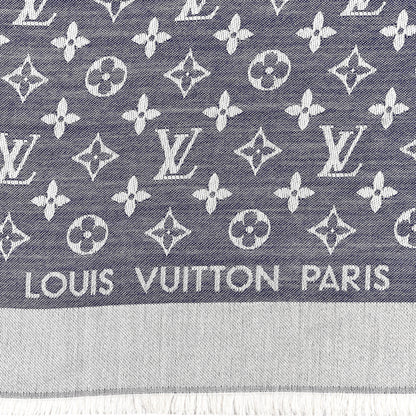 Louis Vuitton Silk Wool Monogram Denim Shawl Blue 2 of 5
