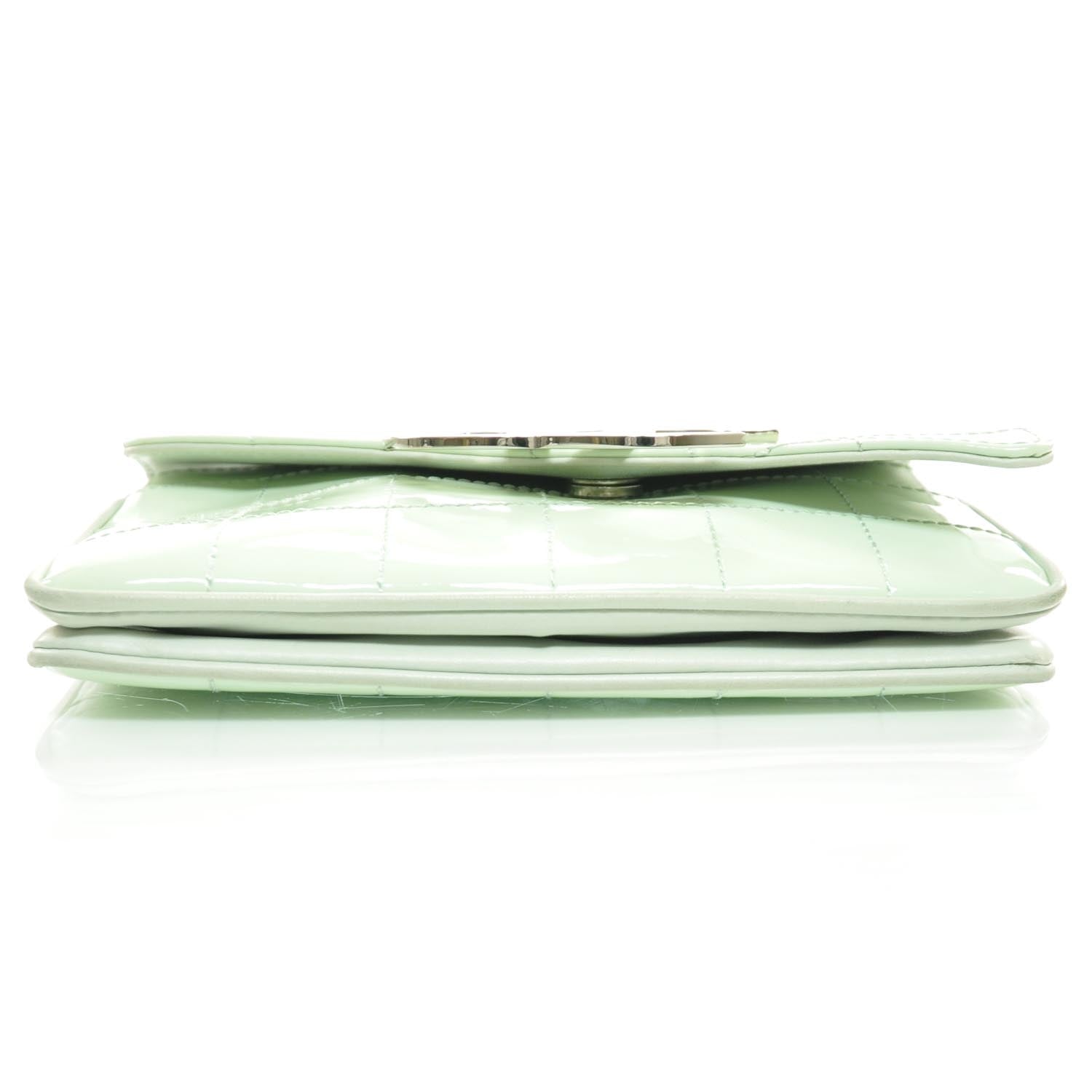 Chanel Patent Stitched Diagonal Flap Bag Light Green 4 of 9