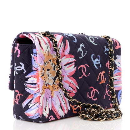 Chanel Printed Fabric Quilted Camellia Flap Black Multicolor 3 of 11