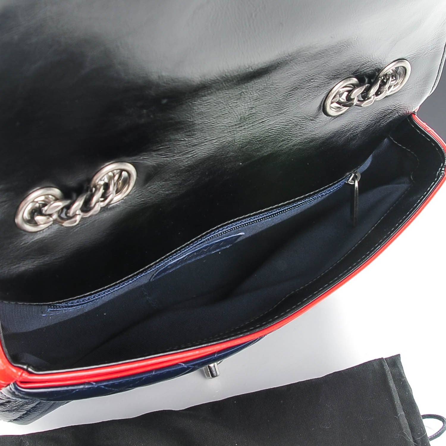 Chanel Shiny Goatskin Quilted Tri-Color Flap Black Red Navy 7 of 7