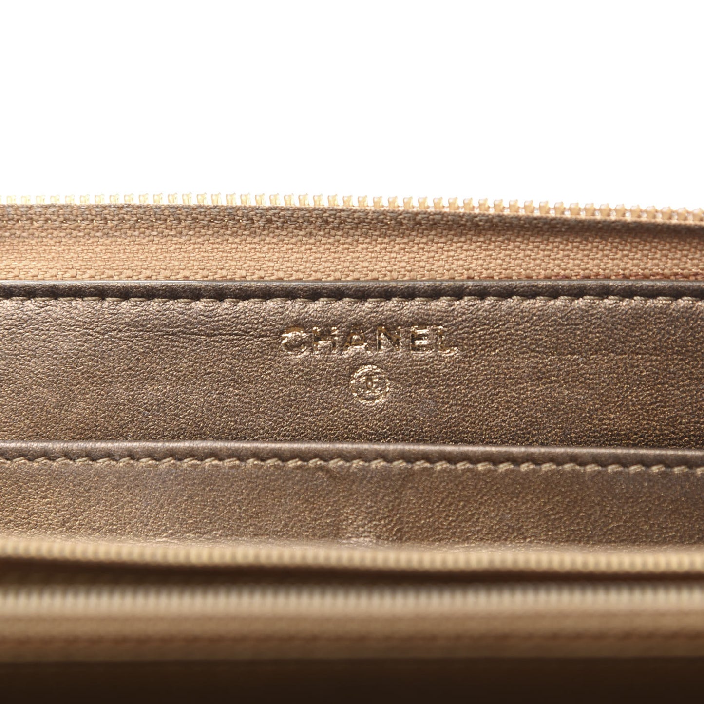 Metallic Lambskin Embossed Zip Around Wallet Bronze