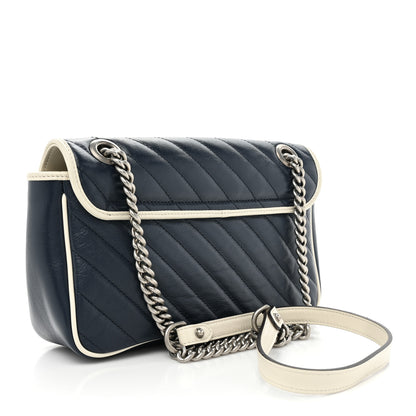 Gucci Vintage Effect Calfskin Matelasse Diagonal Small Torchon GG Marmont Shoulder Bag Blue Agata Mystic White 3 of 9