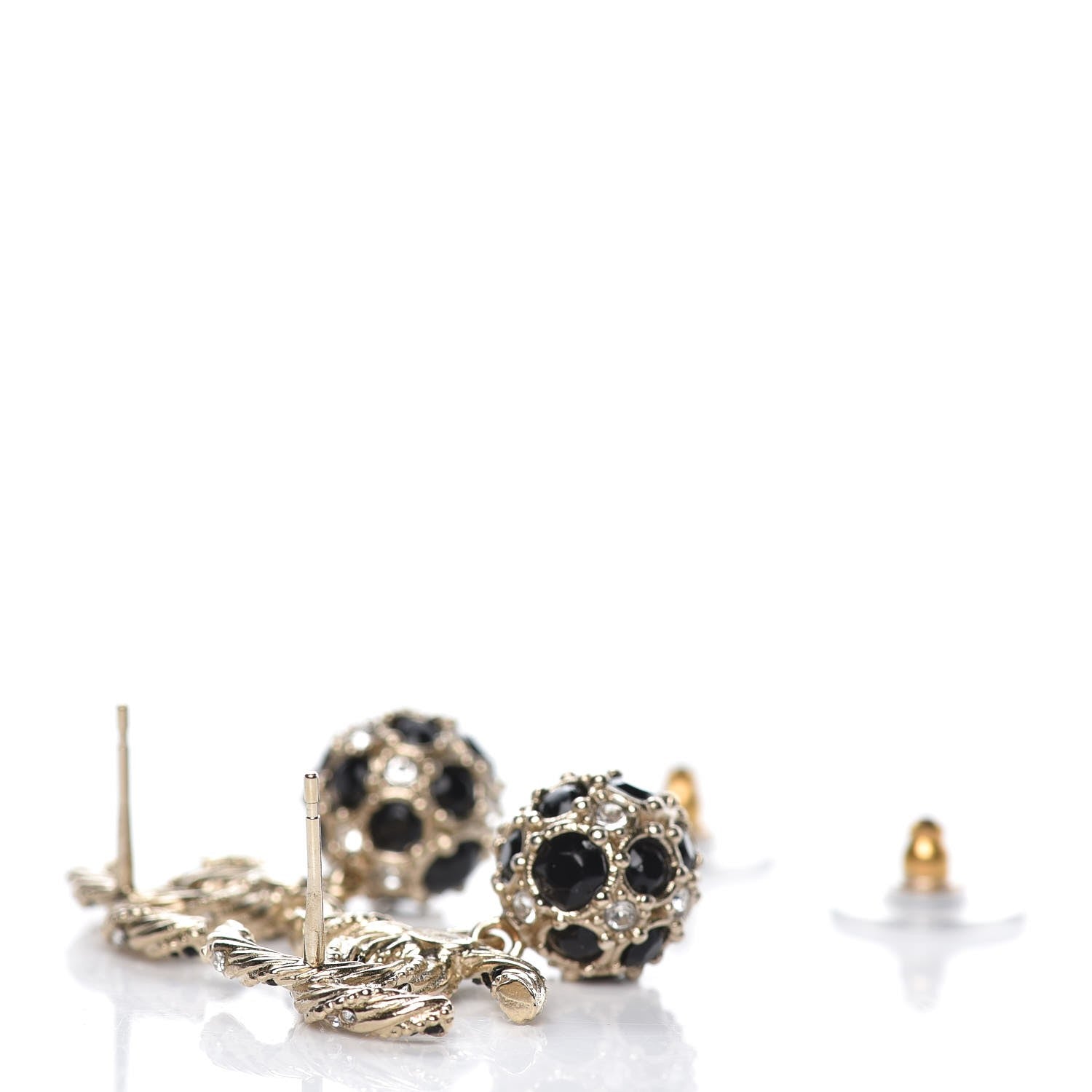 Chanel Crystal CC Drop Earrings Gold Black 3 of 5