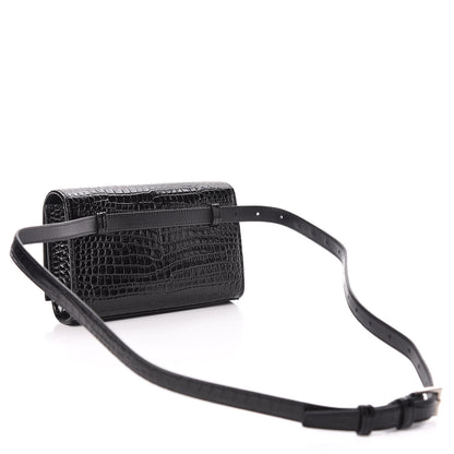 Saint Laurent Calfskin Crocodile Embossed Monogram Kate Belt Bag Black 3 of 10