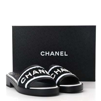 Chanel Lambskin Embroidered CC Mule Sandal 38.5 Black White 11 of 11