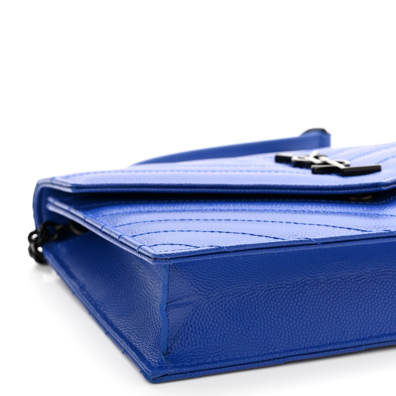Saint Laurent Grain De Poudre Matelasse Chevron Monogram Envelope Chain Wallet Blue Majorelle 8 of 10