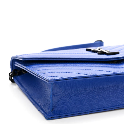 Saint Laurent Grain De Poudre Matelasse Chevron Monogram Envelope Chain Wallet Blue Majorelle 8 of 10