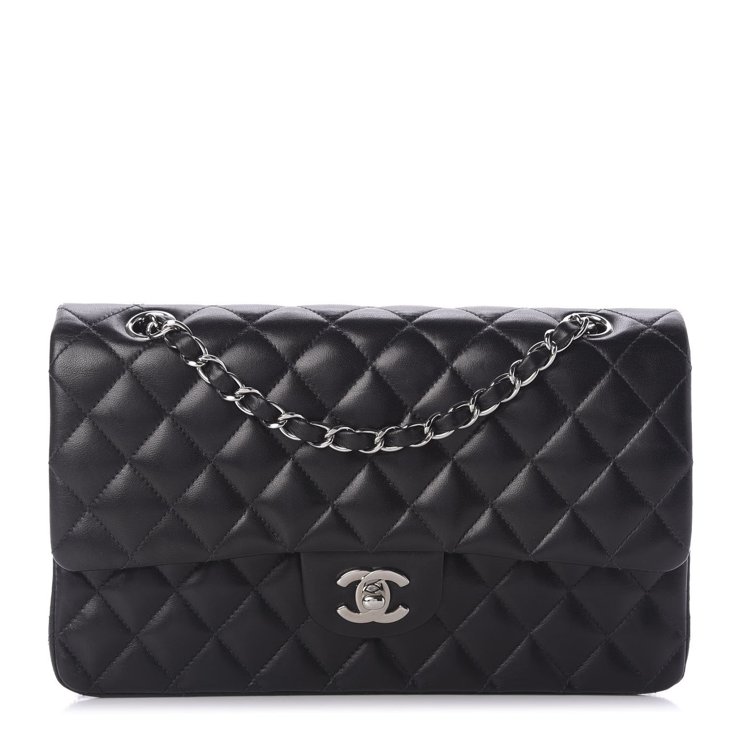 Lambskin Quilted Medium Double Flap Black