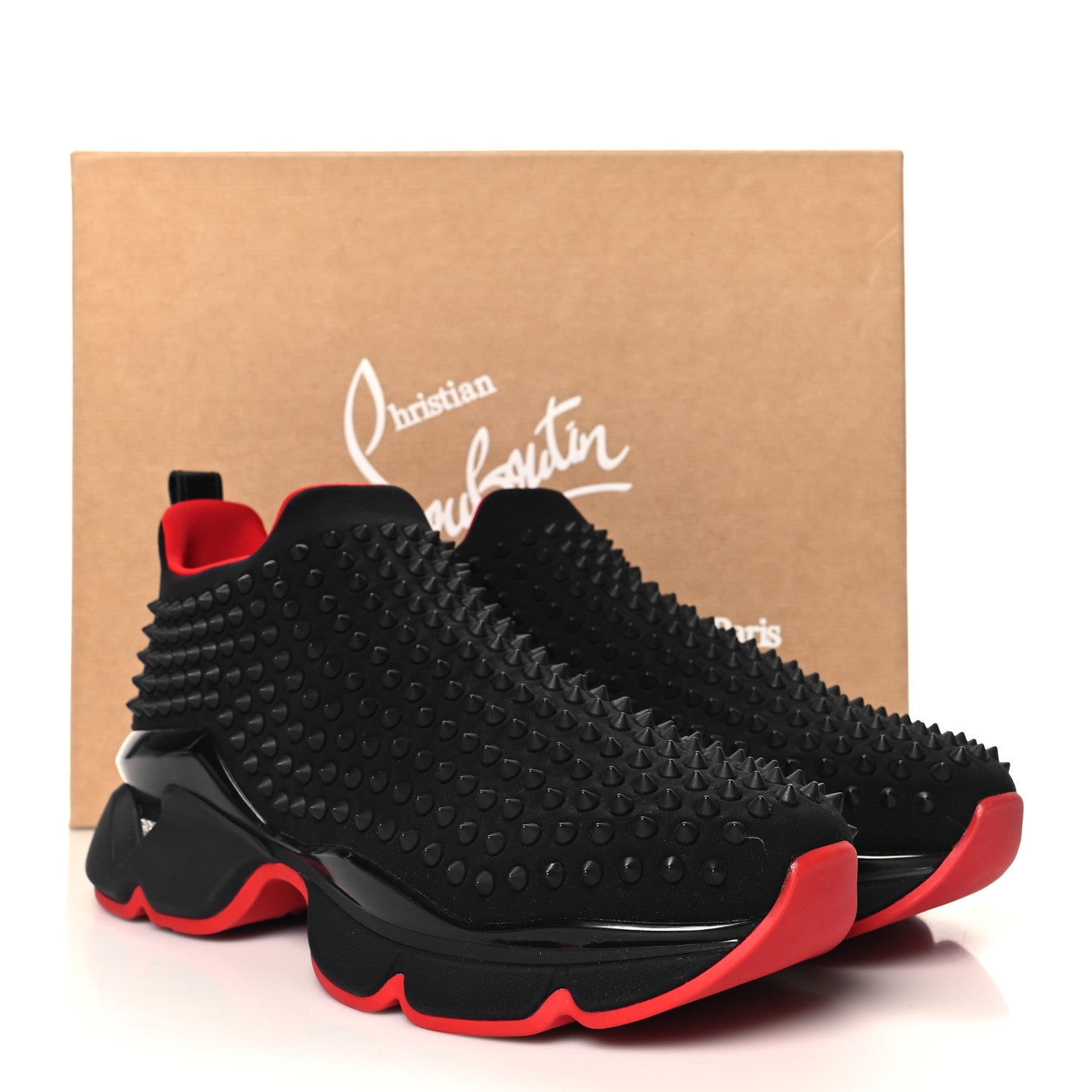 お値下げ！【極美品】Christian Louboutin グラデーション　黒赤 Christian Louboutin Neoprene Mens Spike Sock Flat Sneakers 43