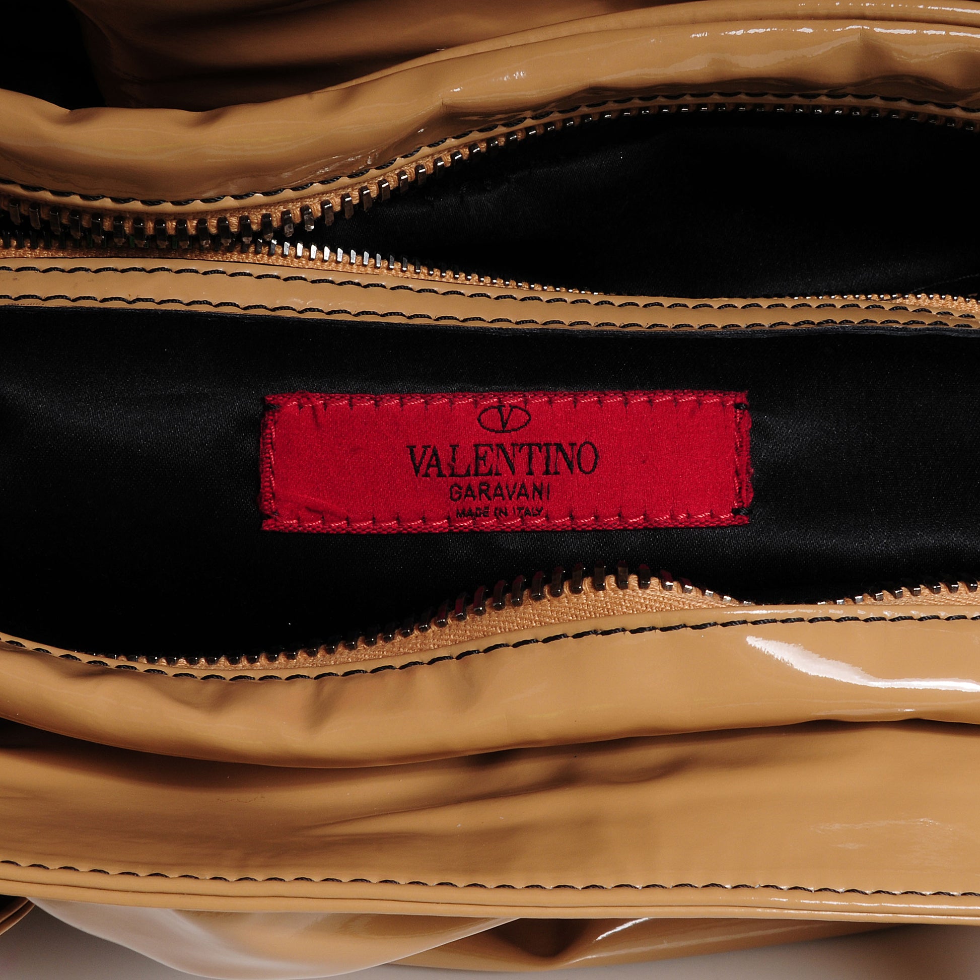 Valentino Garavani Patent Lacca Pleat Bow Satchel Sand 6 of 7