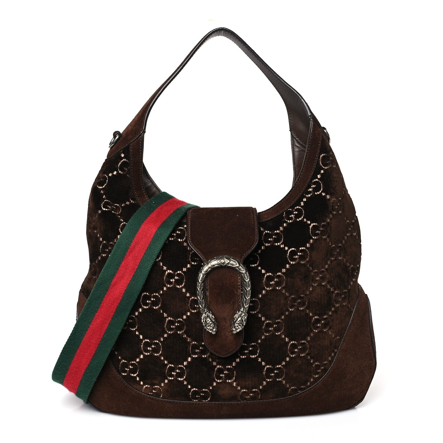 Gucci Velvet GG Monogram Web Medium Dionysus Hobo Brown 1 of 9