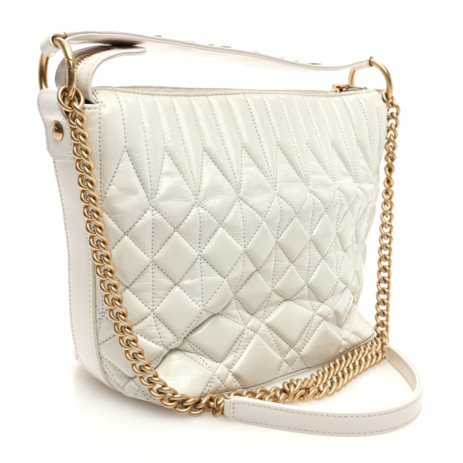 Chanel Glazed Calfskin Quilted State Of The Art Hobo White 2 of 9