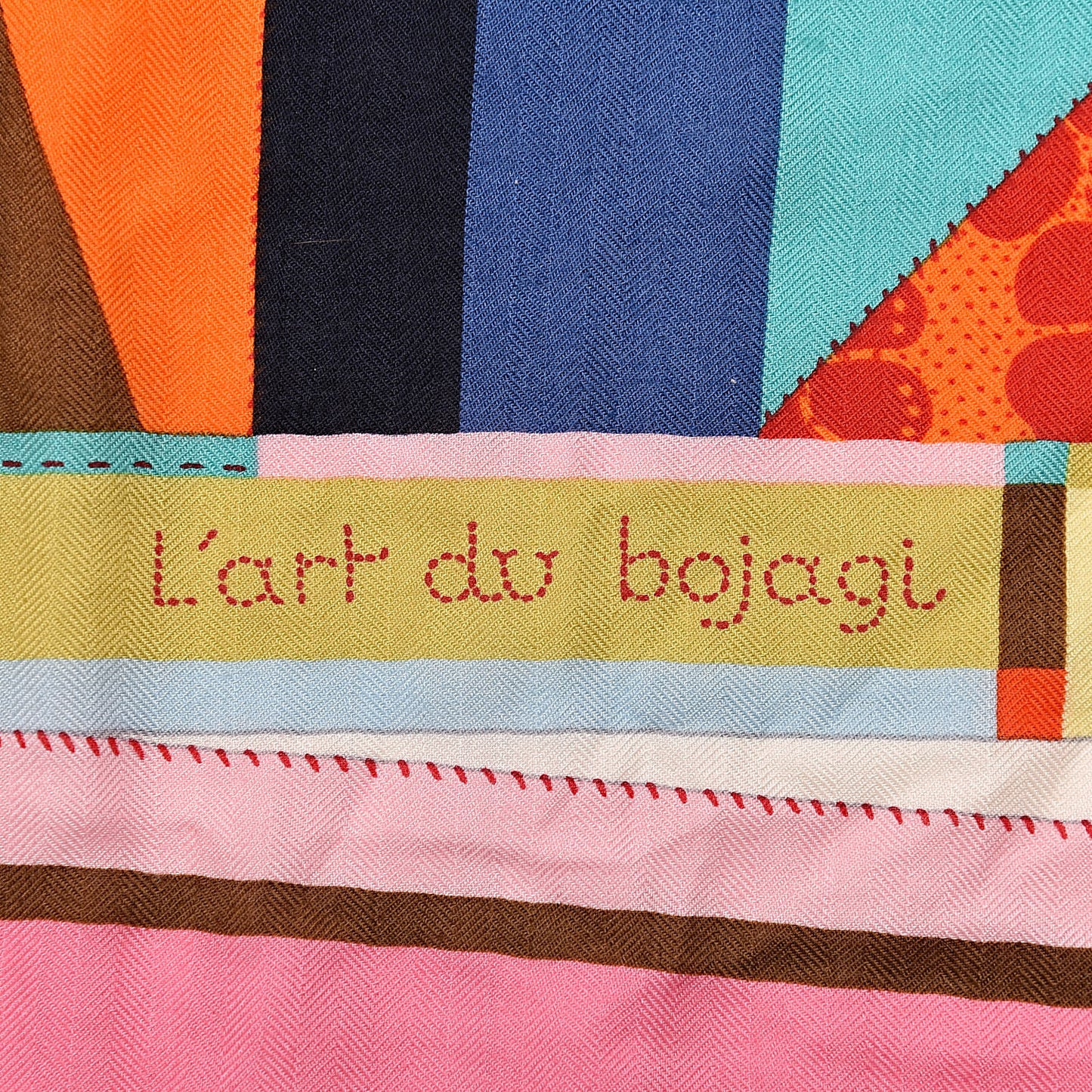 Cashmere Silk L'Art du Bojagi Shawl 140 Blanc Turquoise Orange