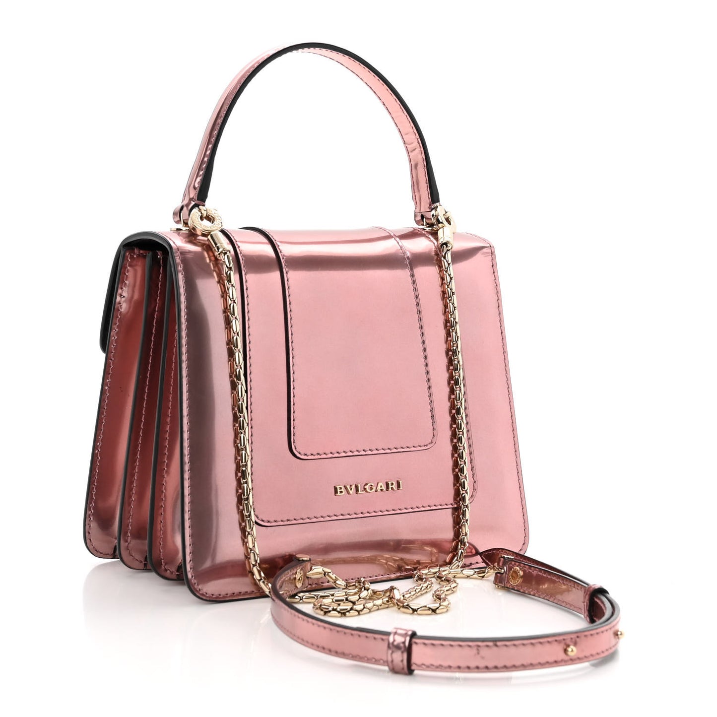 Metallic Calfskin Serpenti Forever Top Handle Rose Quartz