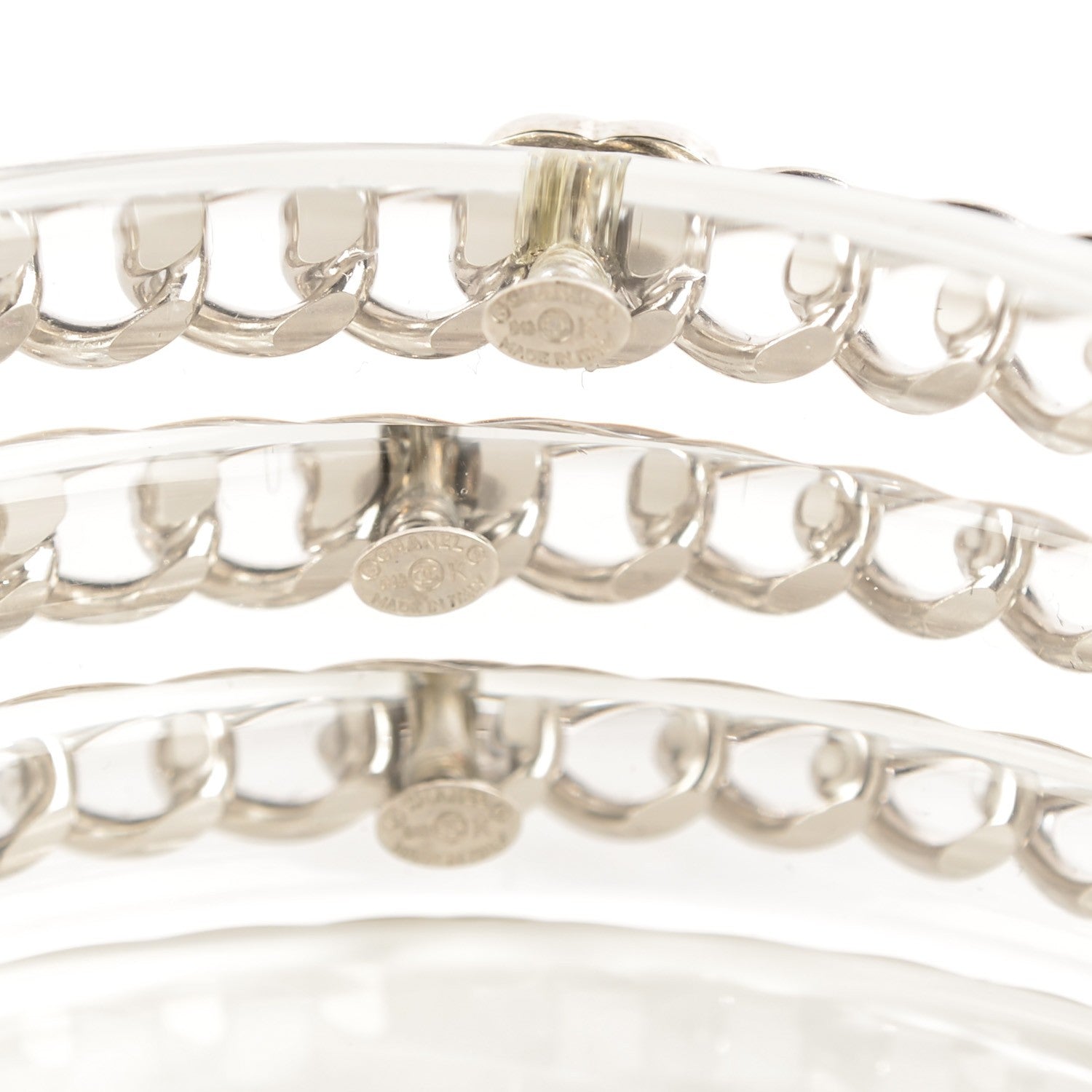 Chanel Translucent Resin Chain CC Bracelet Set of 3 Silver 5 of 7