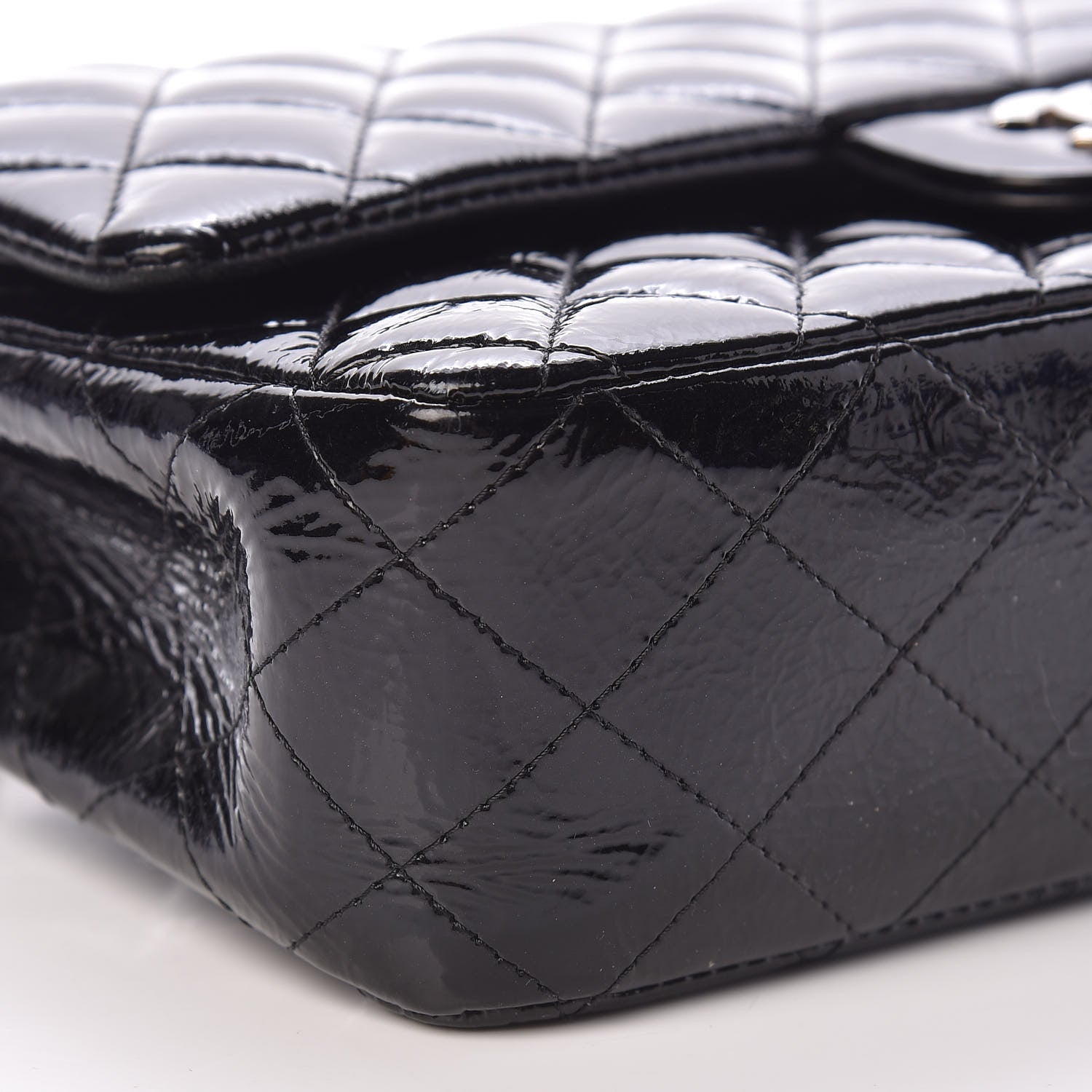 Chanel Distressed Patent Quilted Medium Double Flap Black 9 of 10
