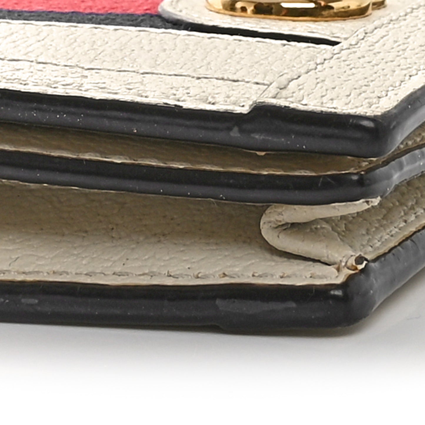 Textured Calfskin Web Ophidia Card Case Mystic White
