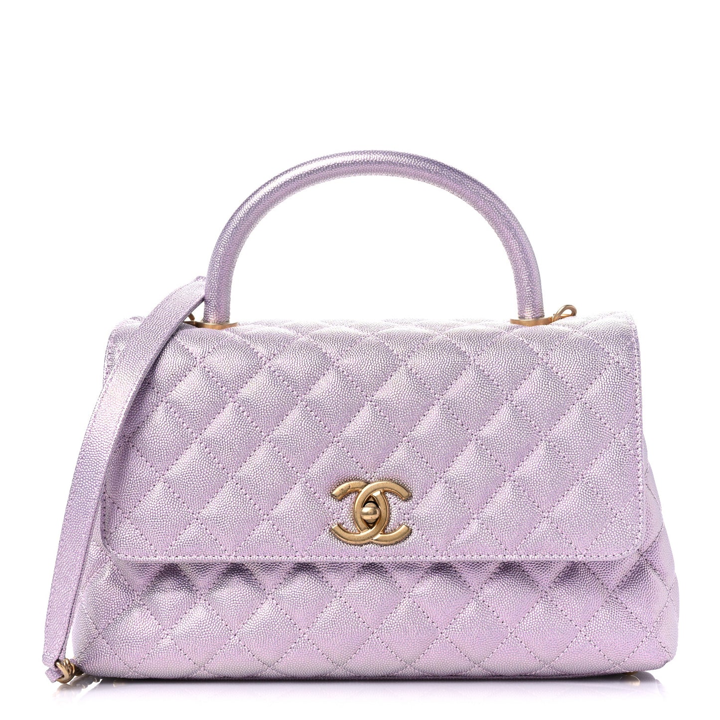 Metallic Caviar Quilted Small Coco Handle Flap Light Pink