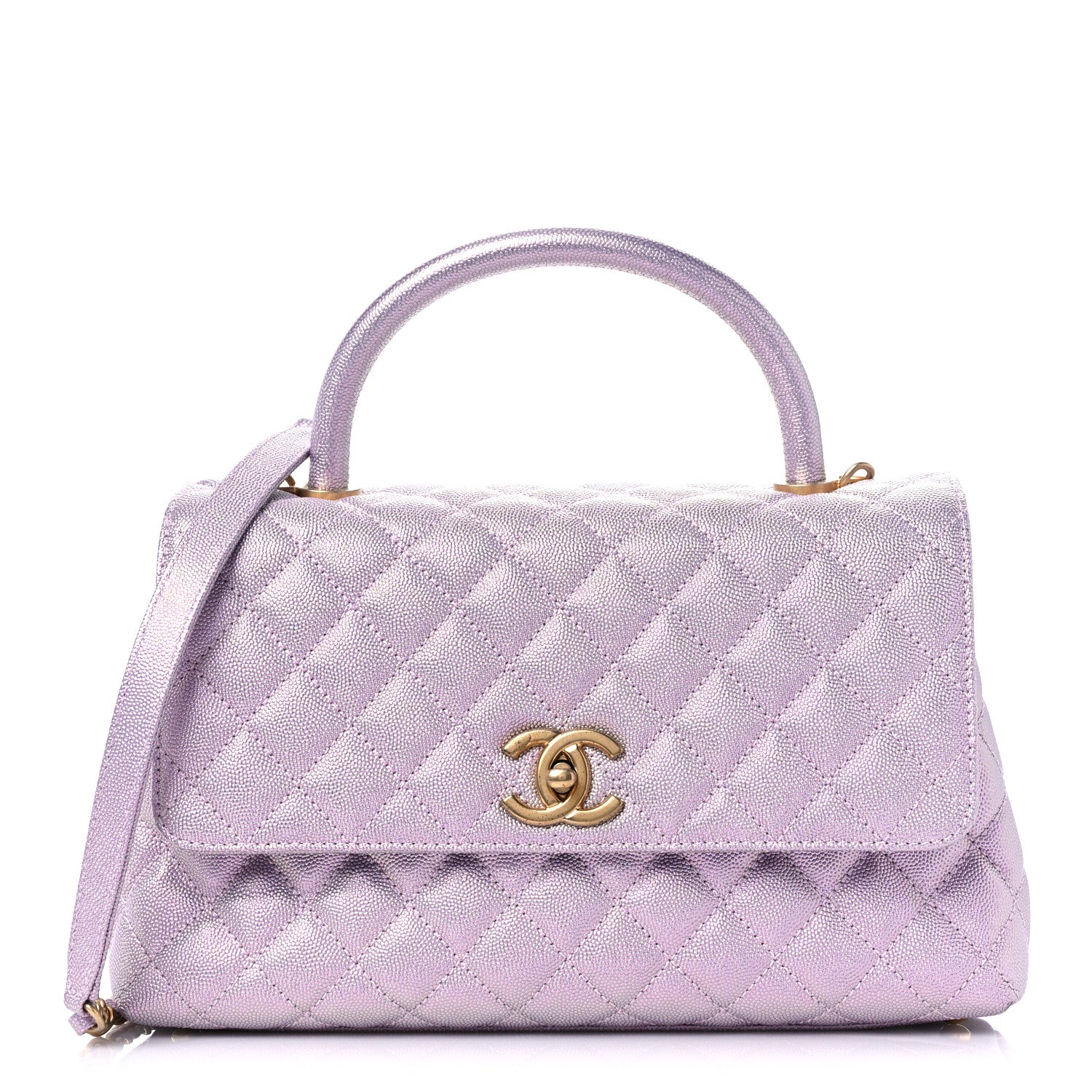 Chanel Metallic Caviar Quilted Small Coco Handle Flap Light Pink 1 of 11