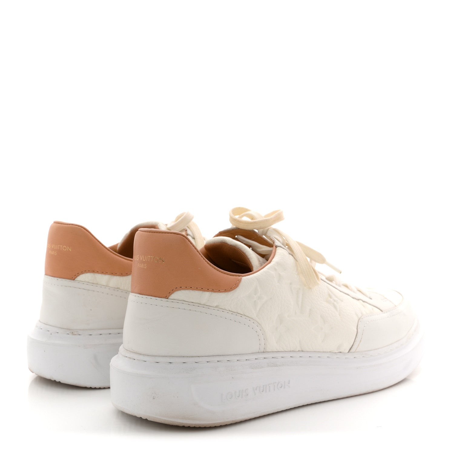 Louis Vuitton Grained Calfskin Embossed Monogram Mens Beverly Hills Sneakers 8.5 White 5 of 12
