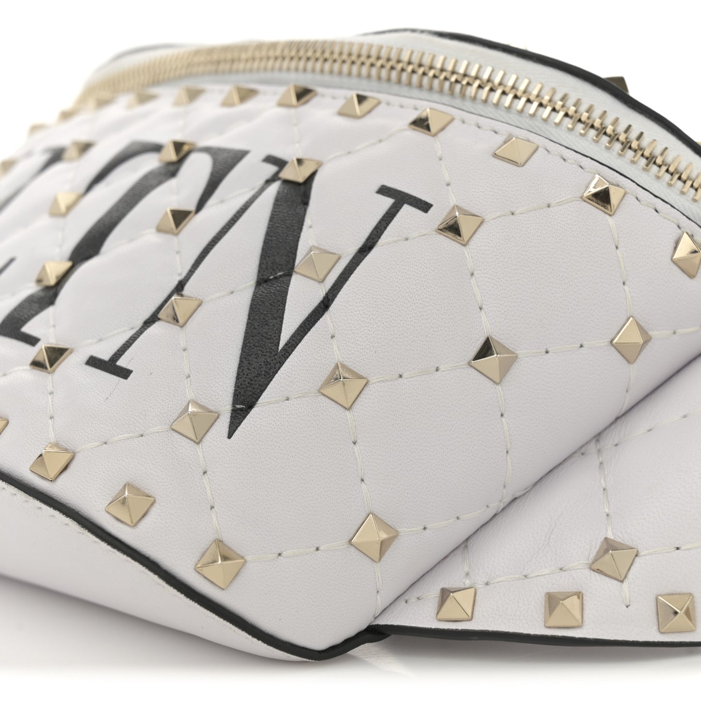 Lambskin VLTN Rockstud Spike It Belt Bag 85 White Black