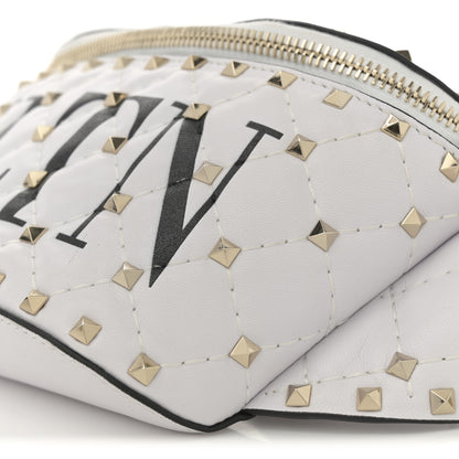 Valentino Garavani Lambskin VLTN Rockstud Spike It Belt Bag 85 White Black 9 of 9