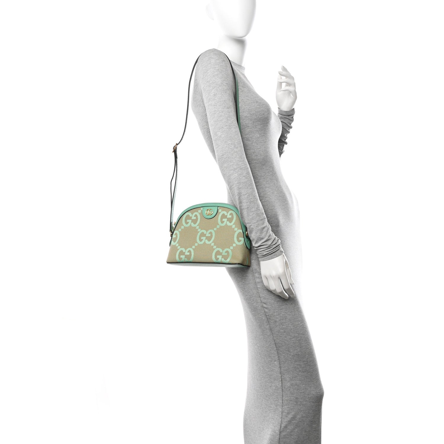 Gucci Monogram Jumbo GG Textured Dollar Calfskin Small Ophidia Dome Shoulder Bag Beige Pepperlight Mint 2 of 10