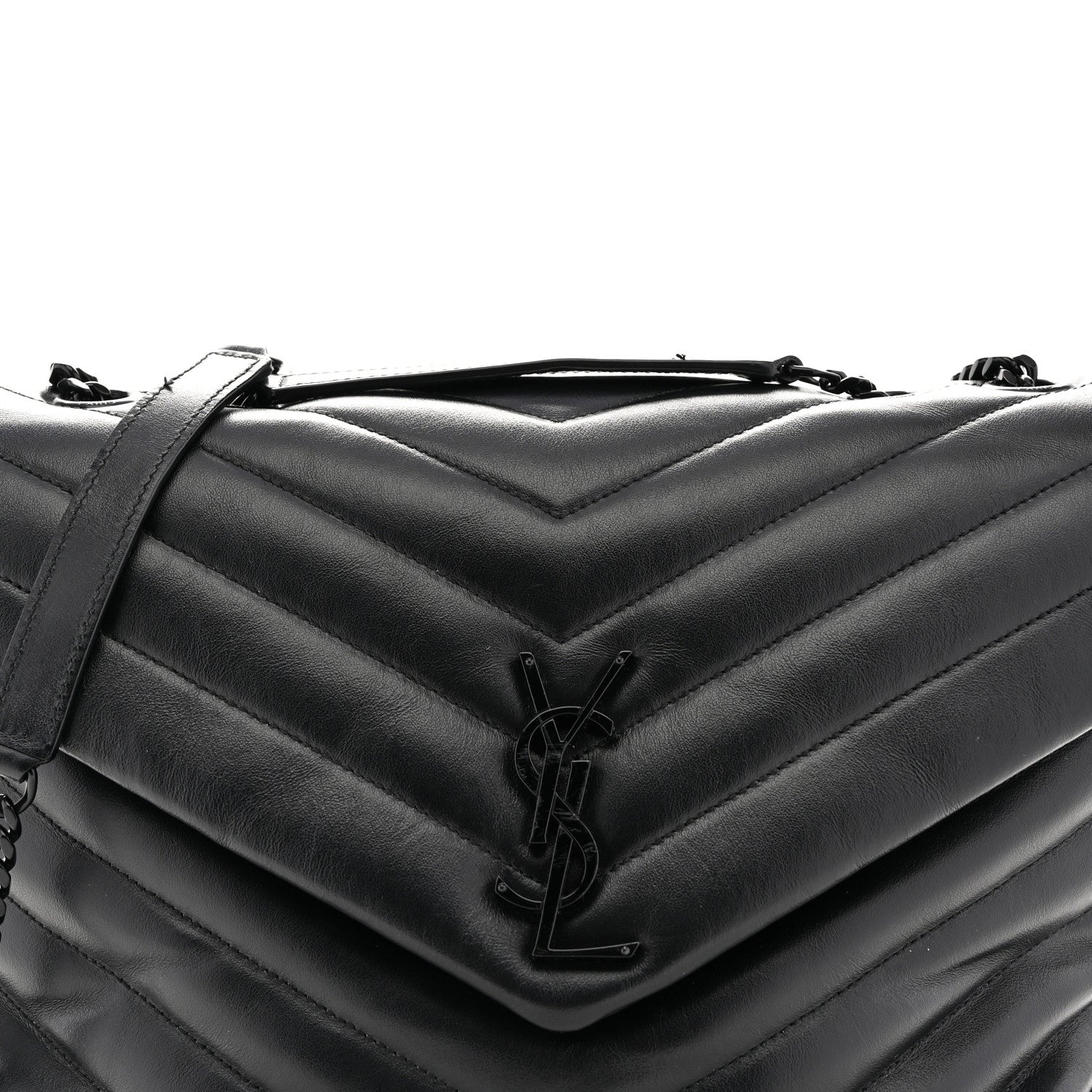 Saint Laurent Calfskin Y Quilted Monogram Monochrome Medium Loulou Chain Satchel Black 7 of 12