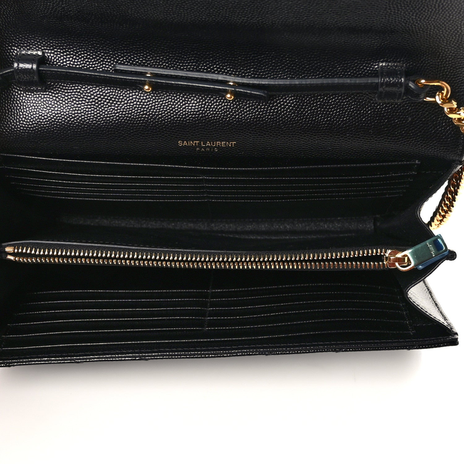 Saint Laurent Grain De Poudre Matelasse Chevron Monogram Chain Wallet Black 5 of 12