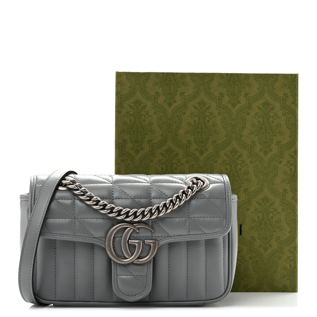 Calfskin Matelasse Aria Mini GG Marmont Shoulder Bag Deep Grey