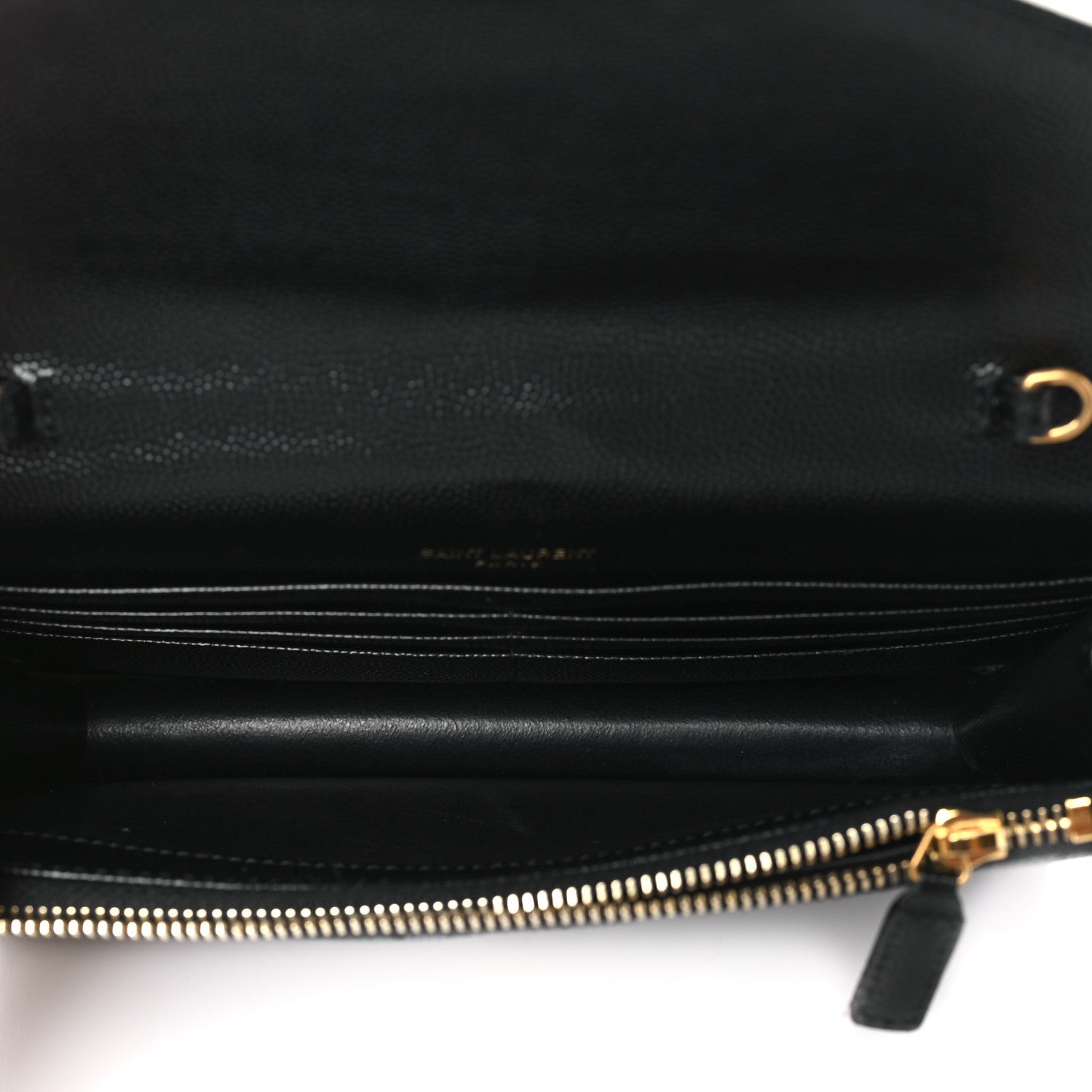 Saint Laurent Grain De Poudre Matelasse Chevron Monogram Envelope Chain Wallet Black 5 of 9