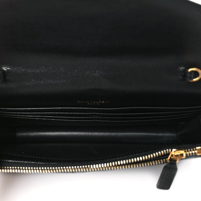 Saint Laurent Grain De Poudre Matelasse Chevron Monogram Envelope Chain Wallet Black 5 of 9