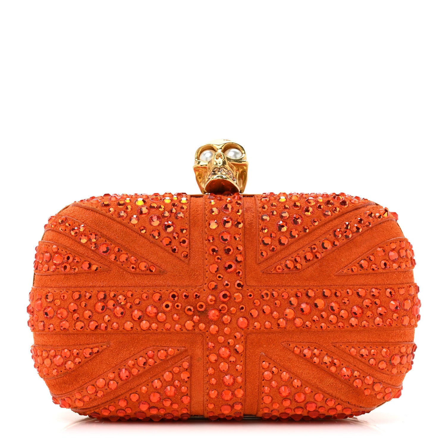 Alexander McQueen Suede Crystal Britannia Skull Box Clutch Orange 1 of 14