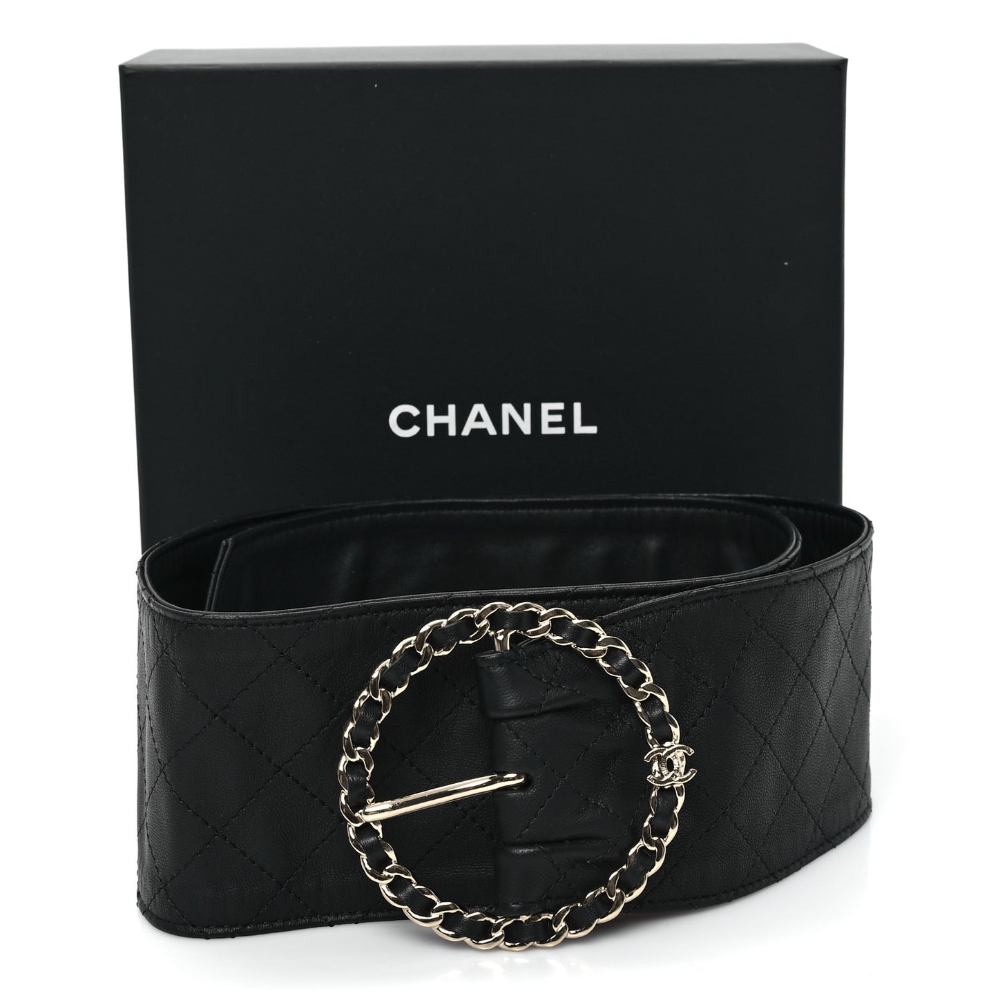 Lambskin Stitched Chain Belt 75 75 30 Black