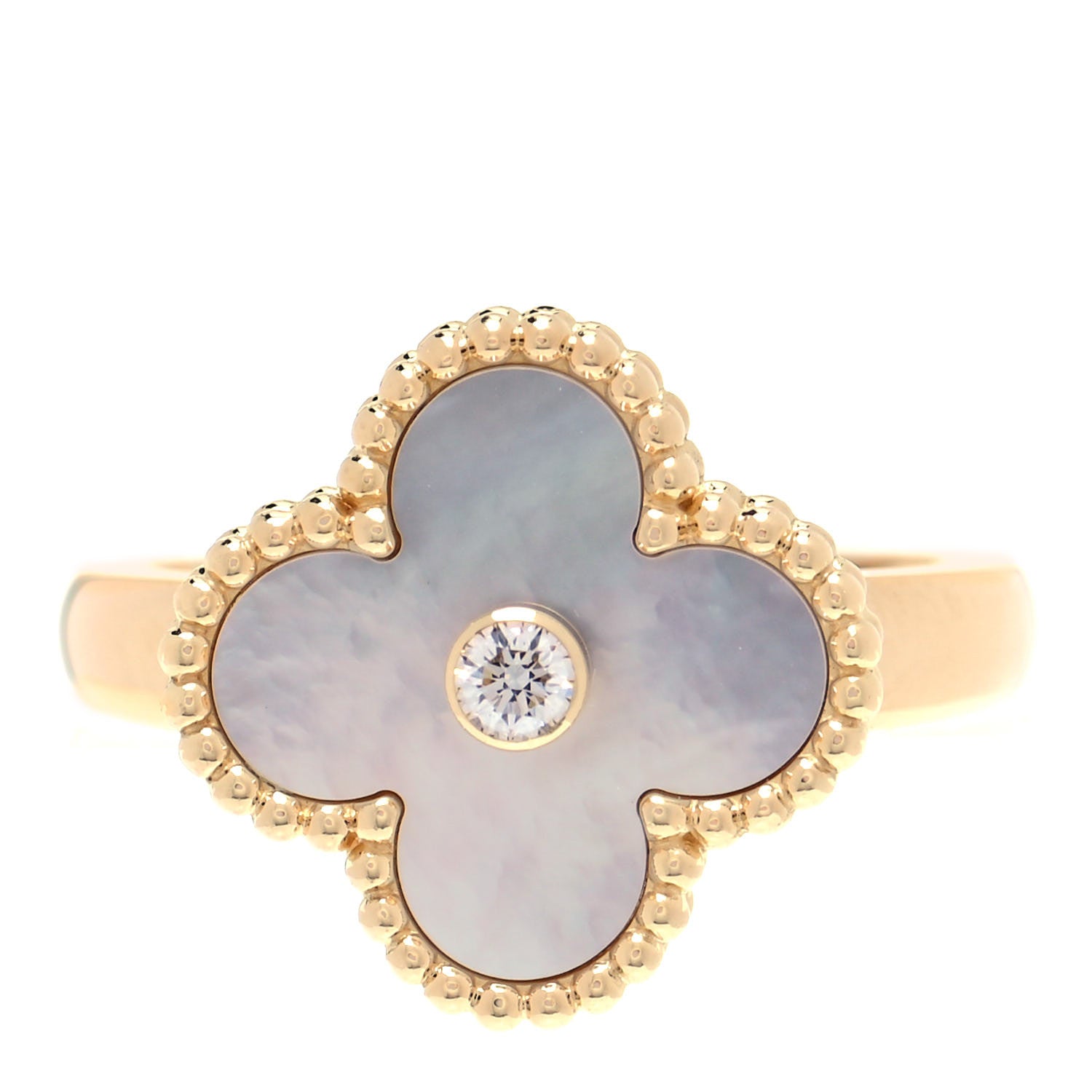 Van Cleef & Arpels 18K Yellow Gold Diamond Mother of Pearl Vintage Alhambra Ring 53 6.25 1 of 5