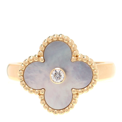 Van Cleef & Arpels 18K Yellow Gold Diamond Mother of Pearl Vintage Alhambra Ring 53 6.25 1 of 5