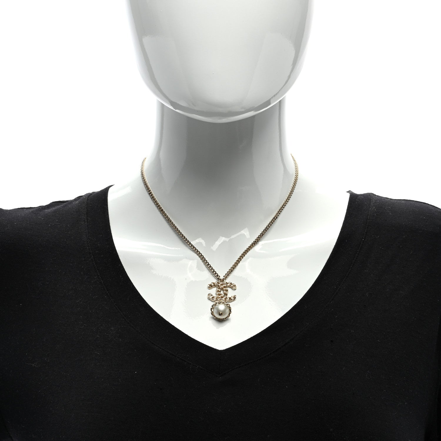 Chanel Metal Pearl CC Chain Drop Pendant Necklace Gold 2 of 4