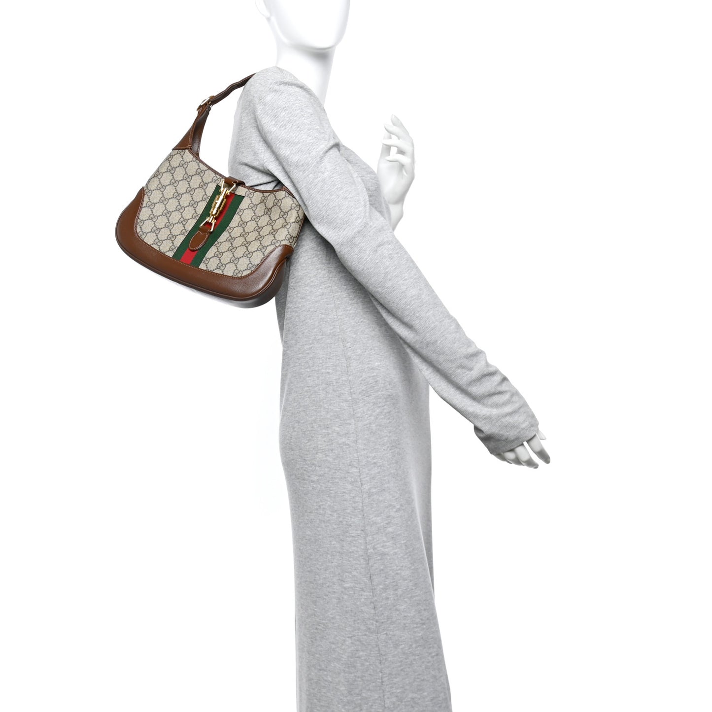 GG Supreme Monogram Azalea Calfskin Web Small Jackie 1961 Hobo Beige Ebony Brown Sugar