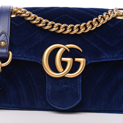 Gucci Velvet Matelasse Mini GG Marmont Shoulder Bag Cobalt Blue 9 of 9